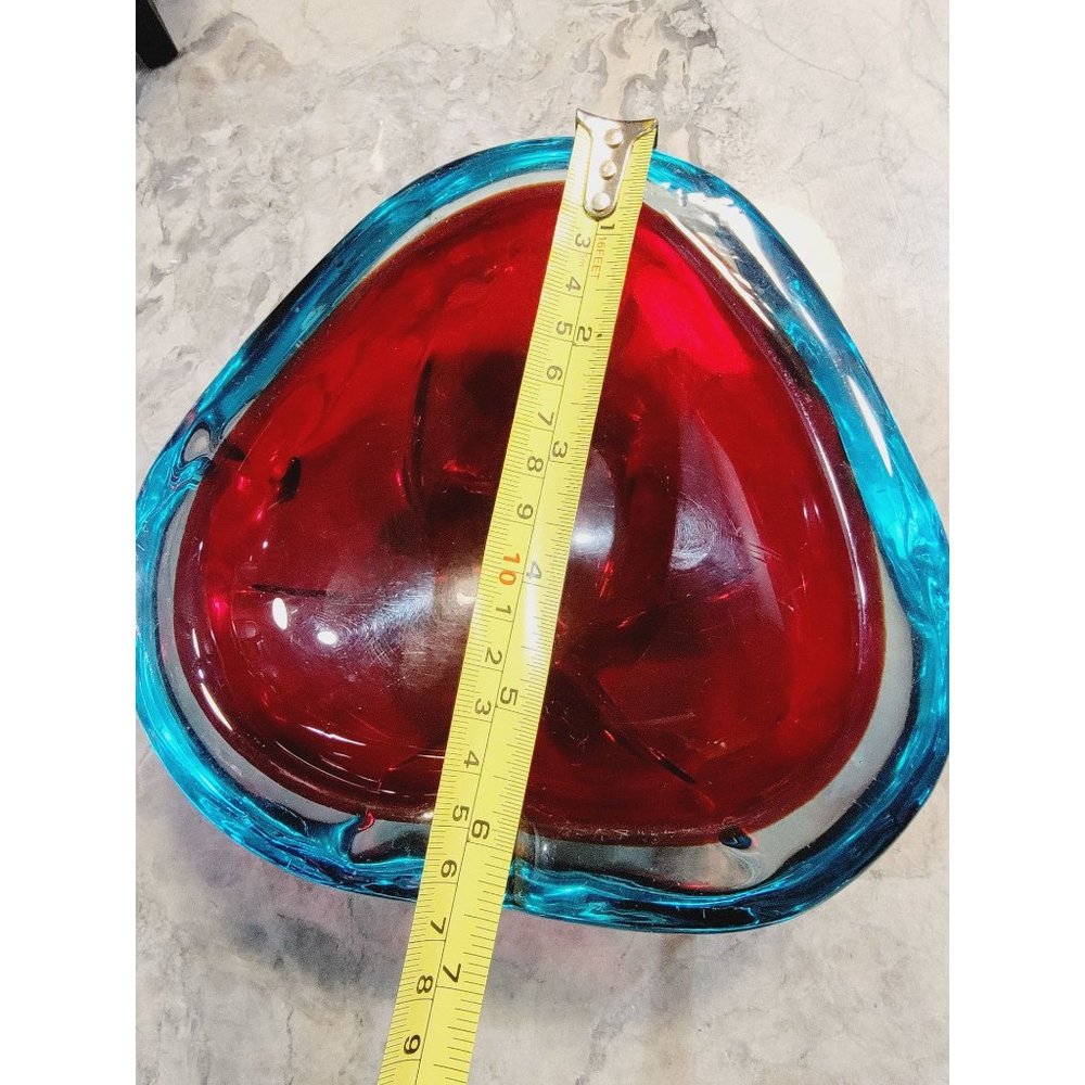 Vintage MCM Murano Glass Ashtray Blue Red Beautiful Heavy! - Picture 5 of 6